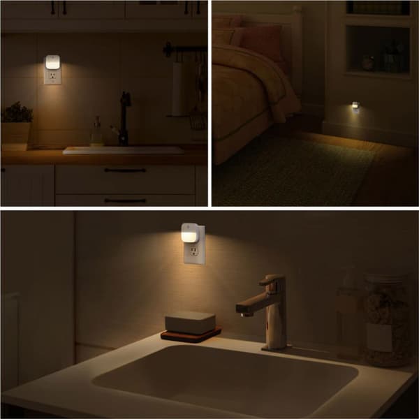 3-pack LED nattlampa sockel varmvit med rörelsesensor och skymningssensor för trappor, sovrum, hall
