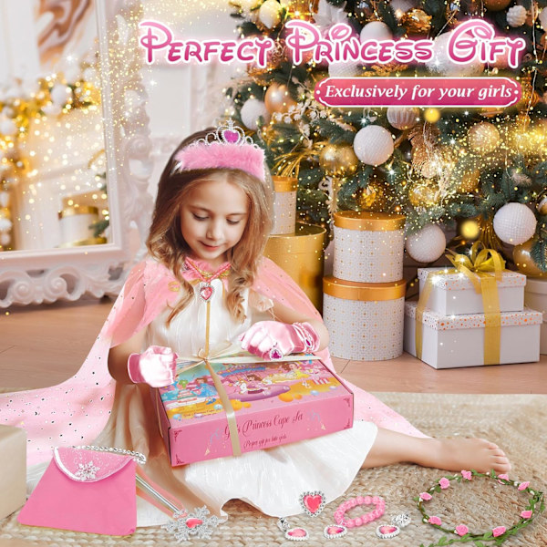 Prinsesscape-set, 12 st Prinsesskläder för Liten Flicka, Prinsessklänningar för Flicka 3-8 År Födelsedagspresent Pink