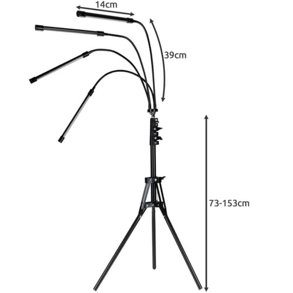 Växtlampa med stativ / Växtbelysning - 4 LED-paneler 1600