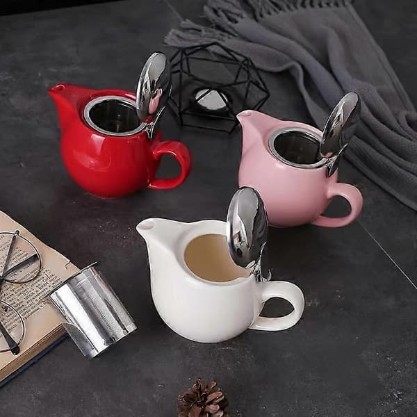Elegant Termostabil Keramisk Tekande | Låg i Rustfrit Stål & Fin Te-infuser Perfekt til Kendinge af Løs Te Black