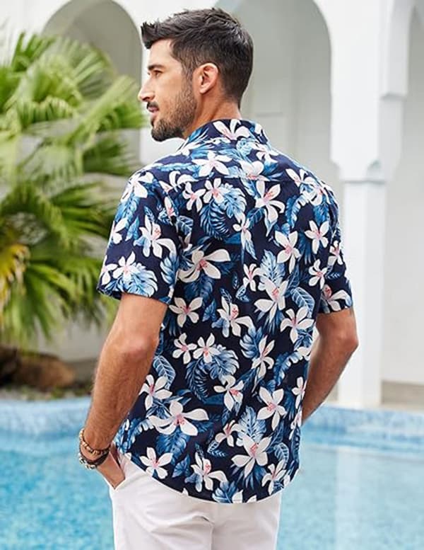 Hawaiisk herreskjorte, kortærmet afslappet button-down tropisk strandskjorte 3097 S