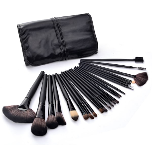 24-pack Sminkborstar / Sminkborstar i Läderfodral Black Svart