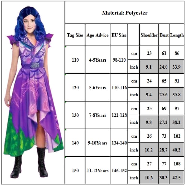Pigekjole Descendants 3 Audrey Mal Cosplay - Perfekt 7-8 år 7-8 år 140cm