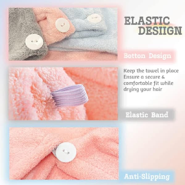 Mikrofiber Hårhåndklæder, Superabsorberende Hurtigtørrende Turban med Knap, Hårhætte til Langt, Krøllet og Tykt Hår, Ideel til SPA og Makeup