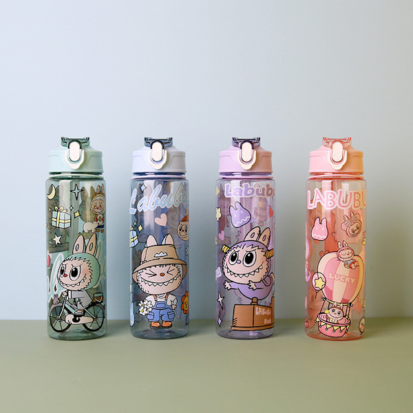 Labubu 750ml Vattenflaska Kawaii The Monsters Barn Sugrörskopp Bärbar Stor Kapacitet Utomhus Sport Labubus Vattenflaska Gåvor pink