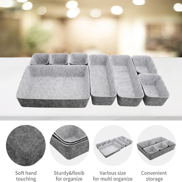 8-pak filt skuffeindsats opbevaringsboks organizer til makeupskuffe, kommode og kontor Light Grey