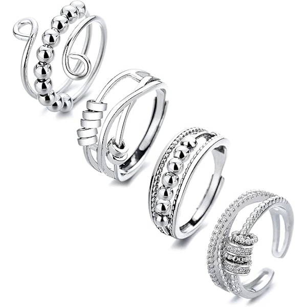 4 st Fidget Spinner Ringar för Kvinnor Öppna Snurrande Knogring Stackbara Ringar Justerbara Ringar i Rostfritt Stål