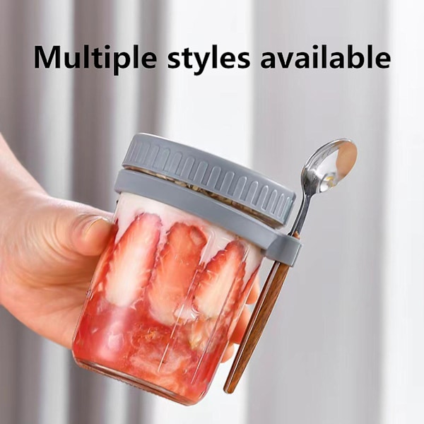 Bästsäljare - Havregrynsmoothieburk Glasbehållare för flingor Go Salladsbehållare Lock Overnight Oats Burkar med Lock och Skedar 4pcs 350ml