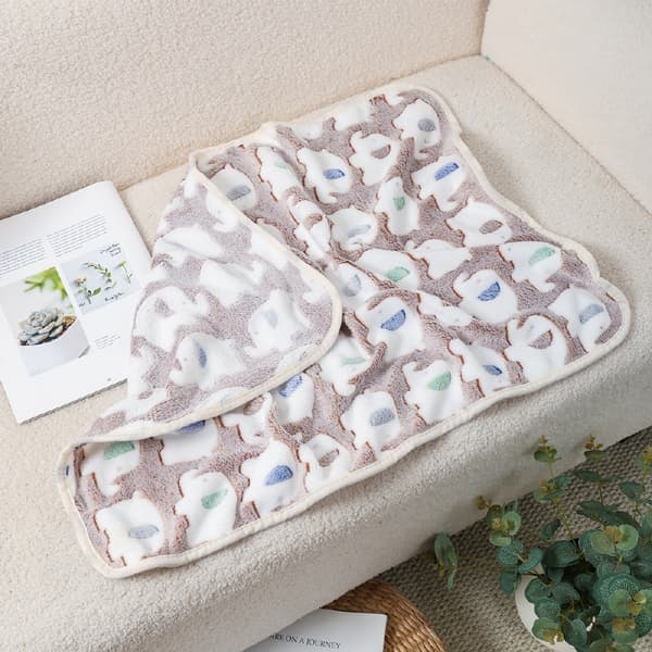 1 koralfleece kæledyrstæppe - blå elefant + gul elefant + lyserød elefant - XS: 40*60 cm A2