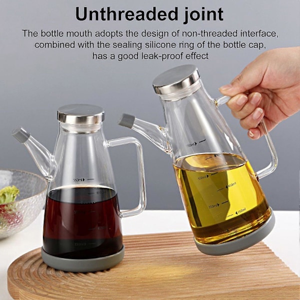 Glas Oljedispenser Flaska med Droppfri Pip 550/750/1000ml Stor Kapacitet Oljekanna Värmebeständig Olja Vinäger Dispenser Behållare Flaskor Kök G 550ML 2pcs