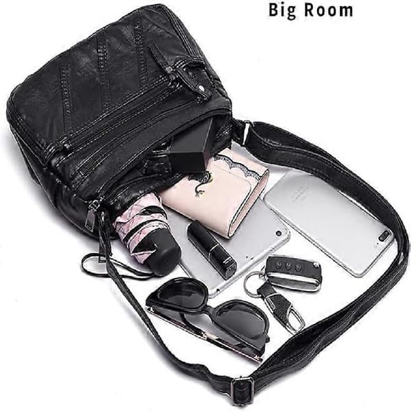 Vattenmjuka PU-läderhandväskor och axelväskor för kvinnor Crossbody-väska Cross Body Messenger-väskor Black T2