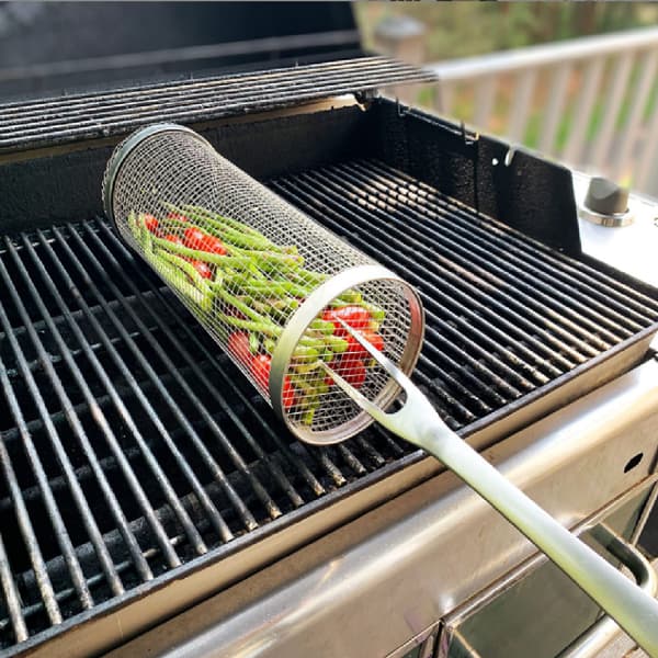 BBQ Grillkurv i Rustfrit Stål Mesh Cylinder 30CM