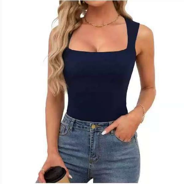 Tanktop til kvinder med firkantet hals, dobbeltforet ærmeløs slim fit basic cami-top Navy blue s