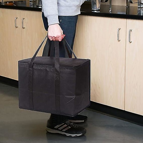 XL Isolerad Leveransväska - 41 x 33 x 26 cm - Varm eller Kall Matleveransväska för Camping, Fest, Bära Matvaror, Catering (Svart, Extra Stor)