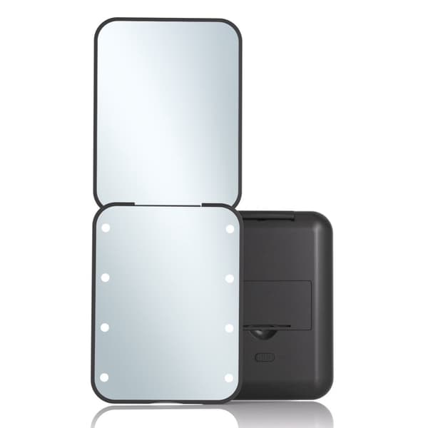 Dobbeltsidet makeup-spejl LED - lys foldbart 2X forstørrelsesspejl Black black