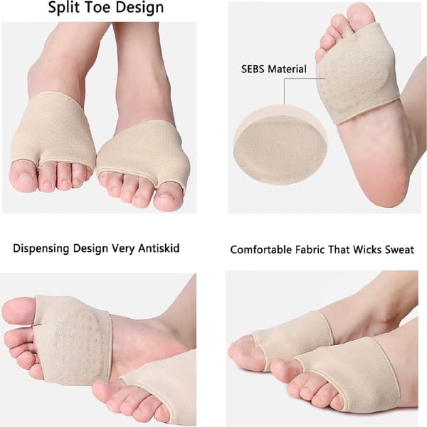 (S-kode) fodbeskyttelse - 2 par plantarplader - forfodspuder - hallux valgus - halvsok til lindring af metatarsalgi - absorberer stød
