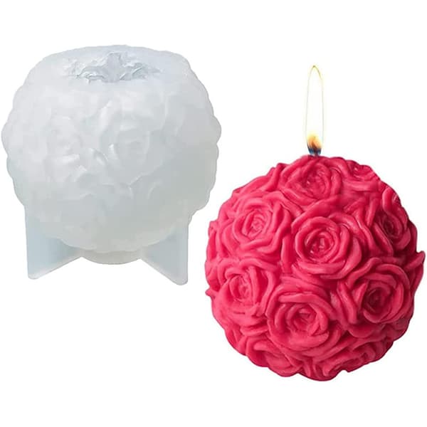 Rosekugle lysform 3D Roser Blomst Silikoneform til lysfremstilling Vokssmeltning Aromaterapi Valentinsdagsgave Lerhåndværk DIY Sæbe