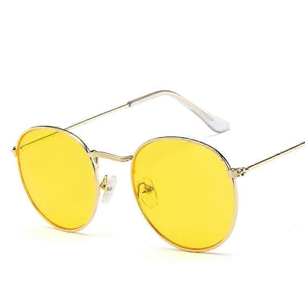 Guldmetallbågar Solglasögon Dam Spegel Runda Solglasögon Beläggning Reflekterande Retro Solglasögon Märkesdesigner Trendiga Glasögon Guldgul multi Gold Yellow
