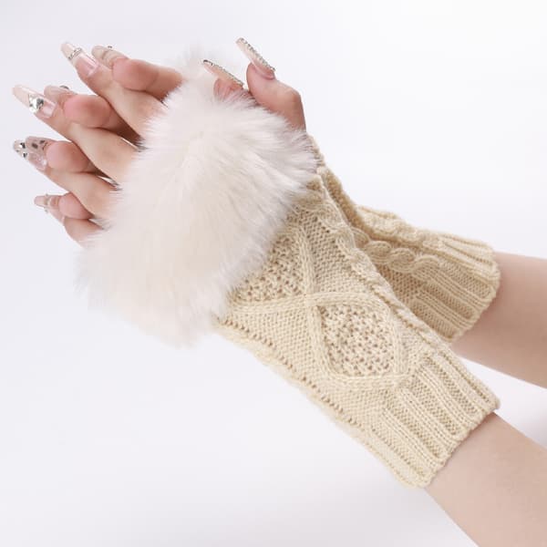 Fuskull virkade varma fingerlösa vinterhandskar, medelstorlek med tumhål.