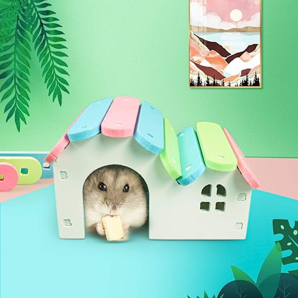 Dværg Hamsterhus DIY Træ Gerbil Gemmested Regnbuebro Gynge