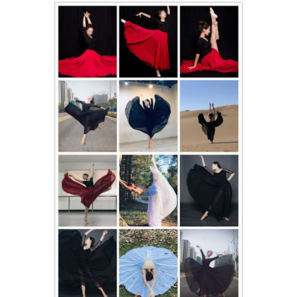 720 Silkeagtig Tynd Chiffon Elastisk Talje Lang Dansenederdel til Mavedans Sort Black 95cm