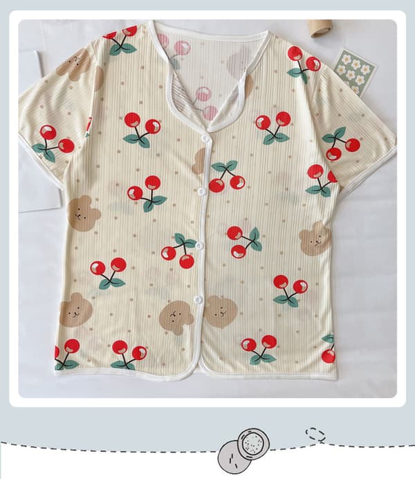 Pyjamas-set i tre delar, dam, sommar och vår/höst, kortärmade myskläder, söt tecknad design. 7 L