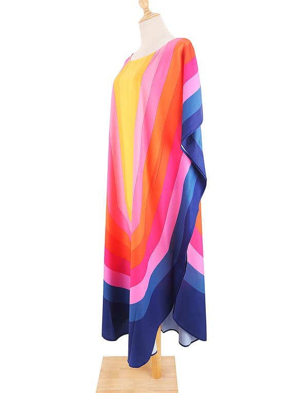 Dame strandkjole i regnbuefarver, plus size Yellow