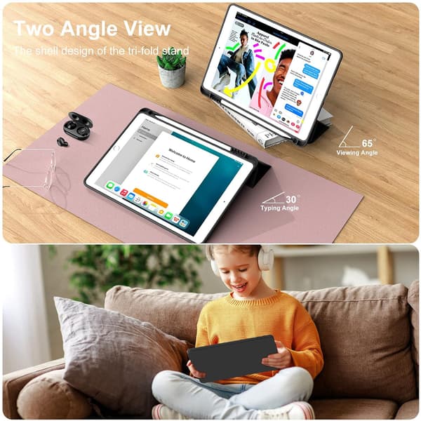 Stand Smart Case til iPad 10.2\" med blød TPU-bagside, automatisk dvale/vækning, sort black