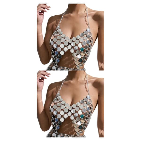 1/2 Kvinder Mavedans Paillet Crop Top til Stranddans Top M Top M 2Set