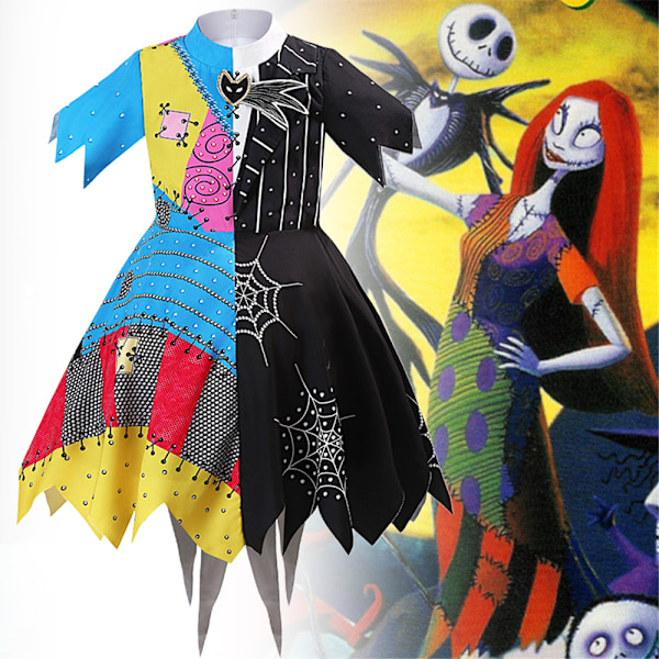 The Nightmare Before Christmas Sally Klänning Barn Flickor Halloween Cosplay Kostym 130cm