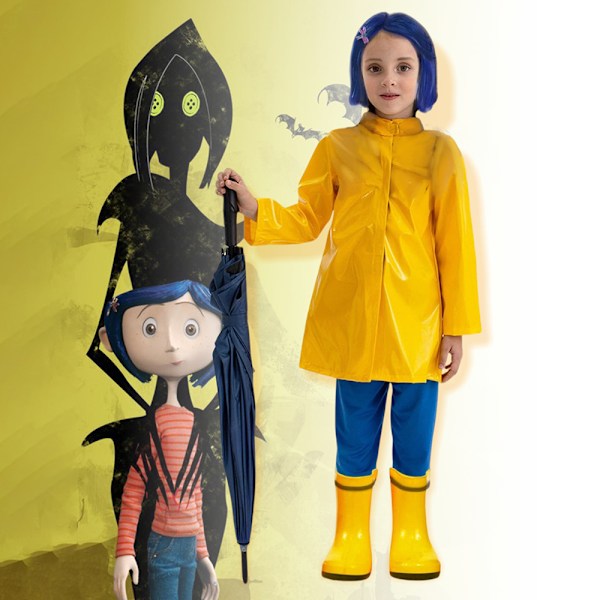 Coraline Gul Regnrock Jacka Botten Kostym Halloween Maskeraddräkt Barn Flickor L