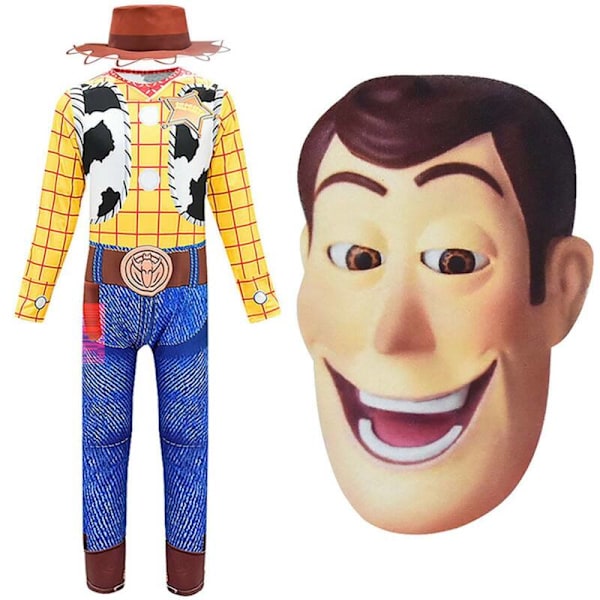 Disney Woody Toy Story 4 Barnkläder Pojkar Overall Hatt Mask Cosplay Woody 12-13 Years