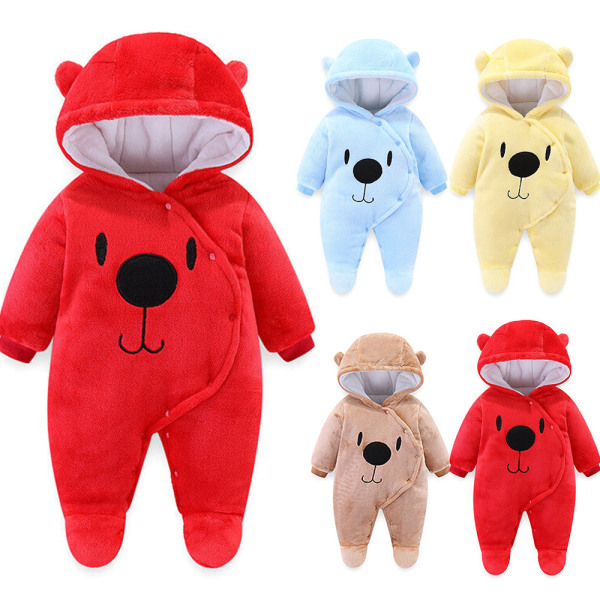 Nyfödd Baby Boy Girl Kids Bear Hooded Romper Jumpsuit Bodysuit red 12M