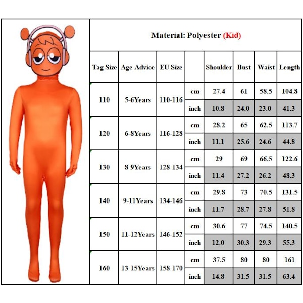 Sprunki Incredibox Cosplay Dräkt för Vuxna & Barn - Spelkostym Jumpsuit Mask Deluxe Halloween Kostym Cartoon Bodysuit Jumpsuit Green 120cm