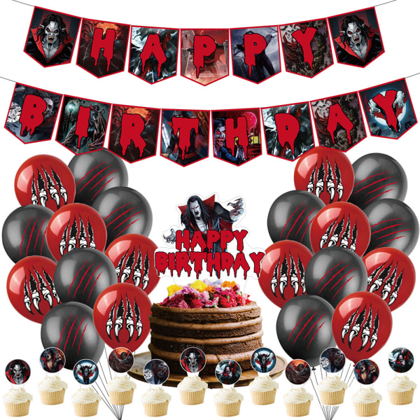 Födelsedagsdekoration Ballonger Tårtlock Grattis på födelsedagen-Banner Röd Svart Morbius