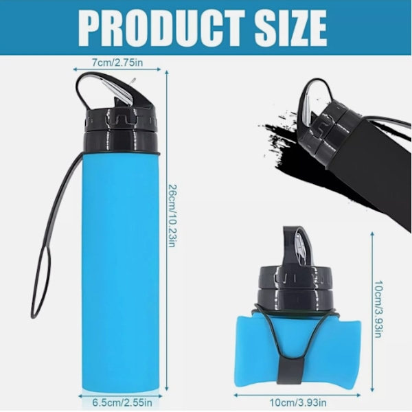600ml Vattenflaska Sport Hopfällbar Silikon Vattenflaskor Läcksäker Drickkopp Lake Blue