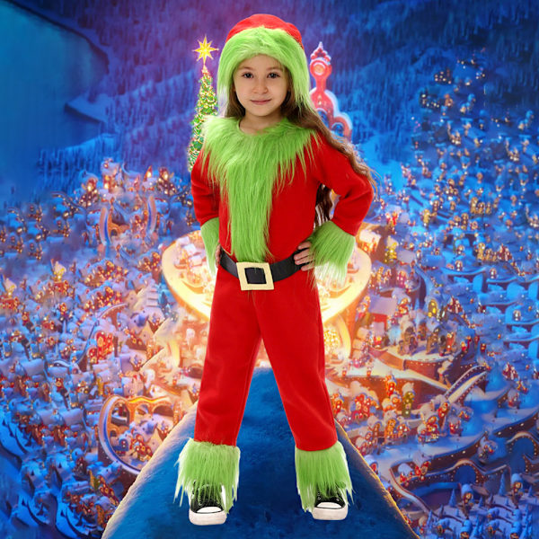 Barnens Juldräkter för Pojkar och Flickor, Santa Grinch Cosplay Kostym, Festkläder L