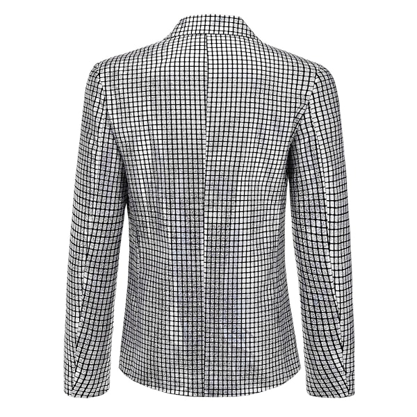 Herrar Glittrande Kostymer Disco Sekvens Blazer och Byxor 2-Delade Set för Fest Bal Slank Passform Enkelknäppt Smoking Blazer Set Silver M