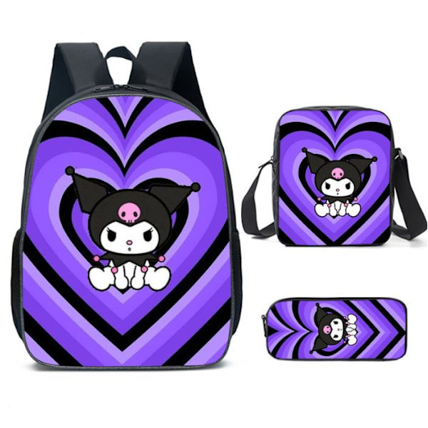 Kuromi Print Ryggsäck Ryggsäck Axelväska Pennfodral Skolstudent Lunchväska A