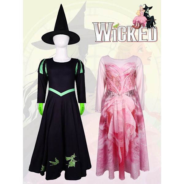 Glinda Wicked Cosplay Kostym Förklädnad för Flickor Klänning Rollspel Kvinnliga Klänningar Fantasy Outfit Halloween Karneval Dräkt Glinda 140cm
