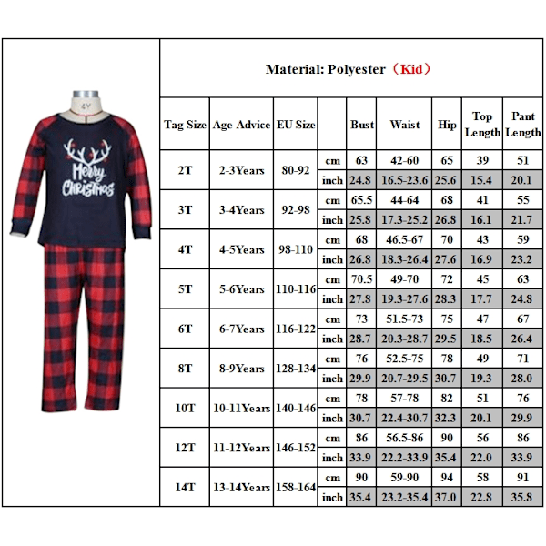 Julpyjamas för familjen Matchande familjepyjamasuppsättningar Jul-PJ:s med bokstavstopp och rutig byxa Nattkläder för vuxna barn bebis Kids 6-7Years