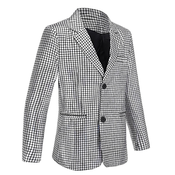 Herrar Glittrande Kostymer Disco Sekvens Blazer och Byxor 2-Delade Set för Fest Bal Slank Passform Enkelknäppt Smoking Blazer Set Silver M