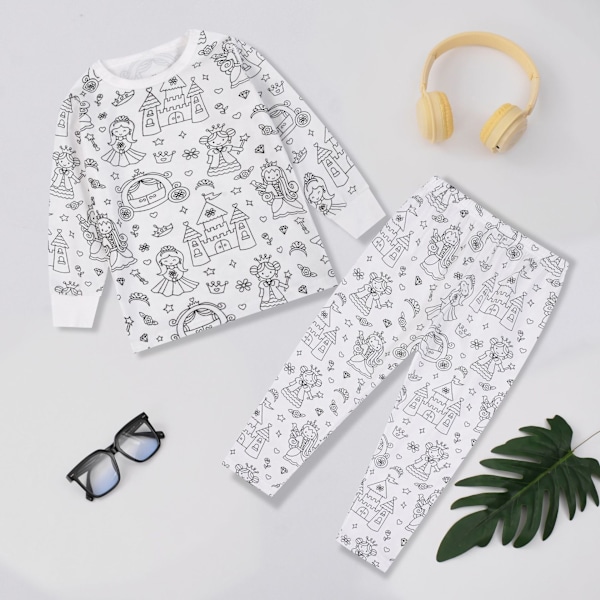 Barnens DIY Handmålade Färgbara Pyjamas Set Pojkar Flickor Färg Pyjamas med Markörer Rolig Färg Mig 2-Delar Set A 7T