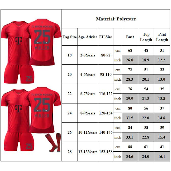 Fotbollströja Barn Pojkar Flickor #25 MULLER Fotbollskit Träningsdräkt Sportkläder Outfit 20