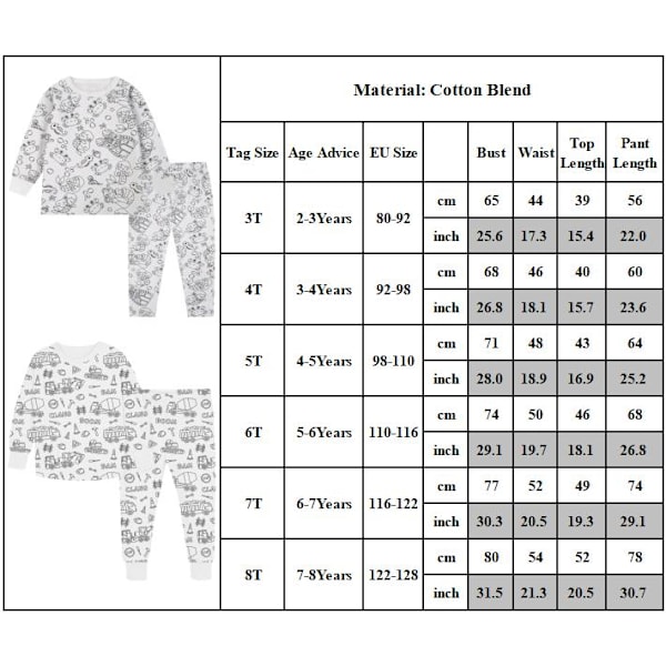 Barnens DIY Handmålade Färgbara Pyjamas Set Pojkar Flickor Färg Pyjamas med Markörer Rolig Färg Mig 2-Delar Set F 7T