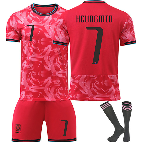 2024-2025 Sydkorea Hemma Tröja No.7 HEUNGMIN Barn Fotbollströja, Barn Tröjor Med Strumpor Fotbollströja Set 24