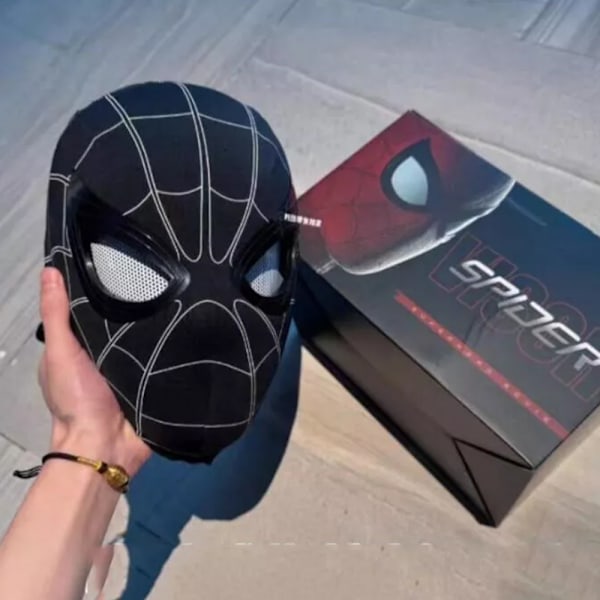 Spiderman Huvudbonad Cosplay Rörliga Ögon Elektronisk Mask Spider Man 1:1 Fjärrkontroll Black Headband+Ring Control