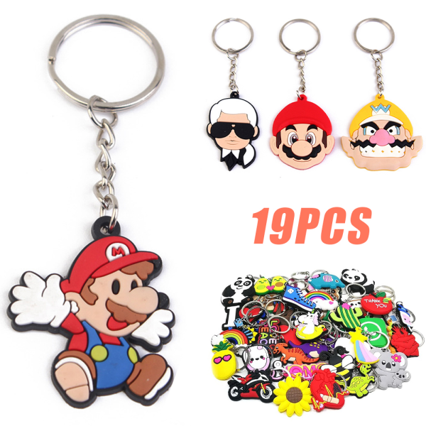 19PCS/ Set tecknat tema Super Mario Inspirerad Nyckelringar Nyckelringar Present