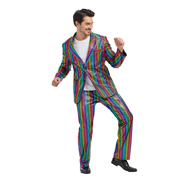 Herrar Glittrande Kostymer Disco Sekvens Blazer och Byxor 2-Delade Set för Fest Bal Slank Passform Enkelknäppt Smoking Blazer Set Multicolour M