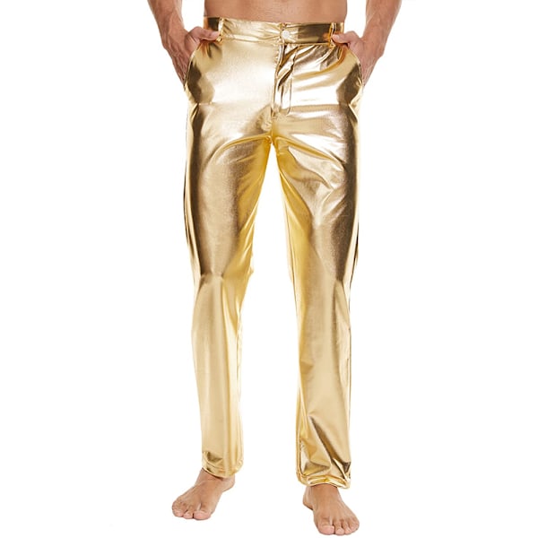 Herrar Blanka Paljettbyxor Raka Ben Nattklubb Fest Dans 70-tals Byxor Gold M